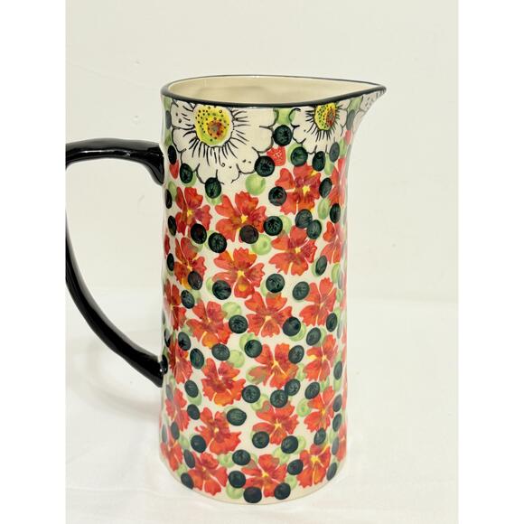 Floral Multi Colored Tall Ceramic Black Handle U Only Blueberry Pitcher - Picture 5 of 9